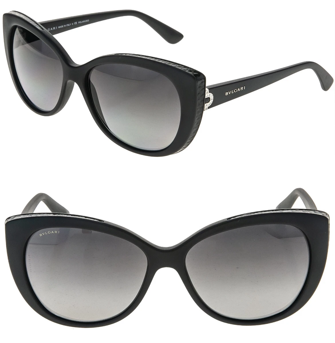 Bulgari Cat Eyes Black Sunglasses With Crystal Accent Authnetic Vintage Bvlgari Cat Eye Black Sunglasses w/triangle Crystal 8168-B  main image 2