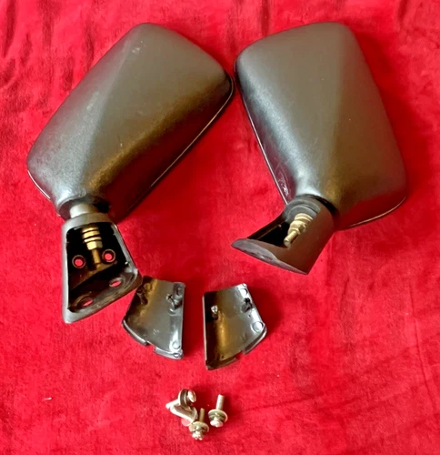 Classic Mini, original black plastic WING MIRRORS. Pair,  with fixings. Used