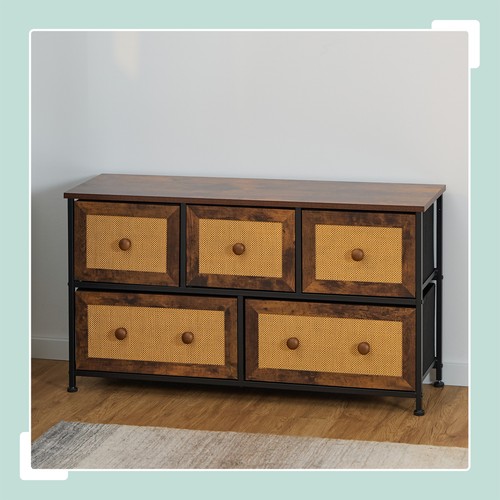 Kommode Rattan Sideboard Flurschrank Kommodenschrank Stoffkommode 5 Schubladen - Bild 5 von 7