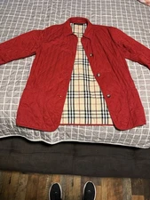 Authentic Burberry London Women’s Quilted Jacket Red Check Lining Made England