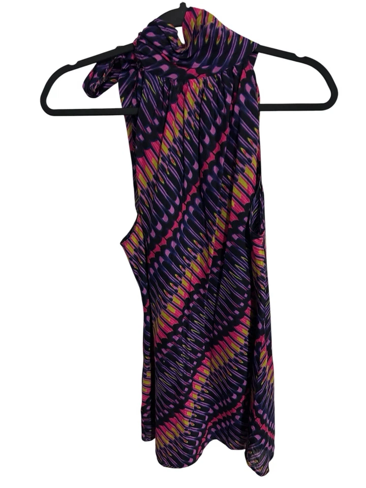 Camiseta sin mangas DKNYC púrpura geométrica sin mangas con cuello atado talla L Foto 2 de 4