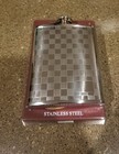 Stainless Steel Checkered 6 oz Pocket Flask screw cap with hinge