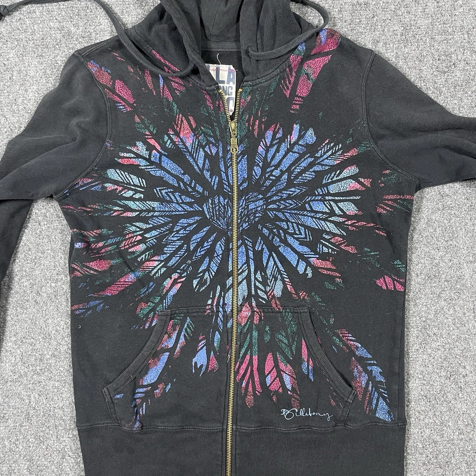 Vintage Y2K Billabong Zip Up Faded Black Hoodie Womens Medium 0935 - Image 3 of 4