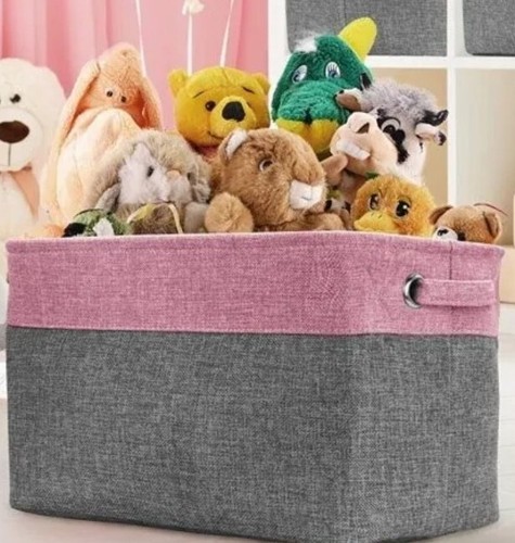 Sorbus ~ Collapsible ~ Storage Basket w/Handles ~ 15 x 10.75 x 9.5 ~ PINK Twill - Picture 6 of 7