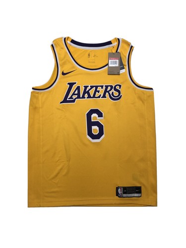 NWTS Los Angeles Lakers NBA Nike LeBron James Swingman Yellow #6 Jersey SZ L 48 - Picture 1 of 10