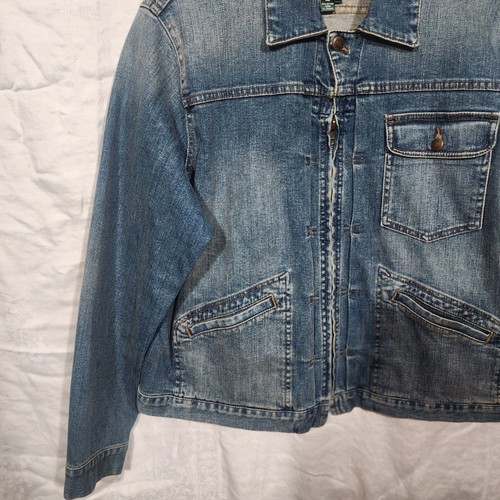 RALPH LAUREN Jeans Co Talla 1x Denim Trucker Chaqueta fruncida en la cintura cremallera delantera - Imagen 2 de 9