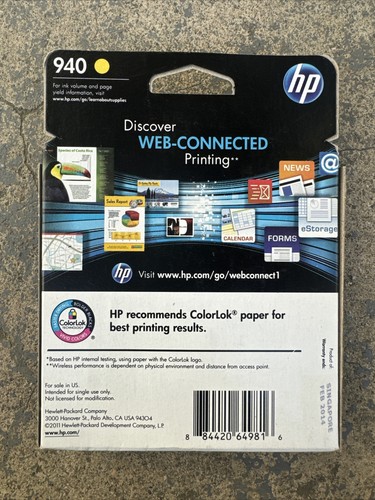 SEALED GENUINE HP 940XL Yellow Ink Cartridge C4909AN OEM NEW print EXP 2/2014 - Picture 2 of 3