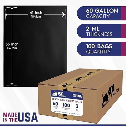 Trash Can Bags 60 Gallon, 2 mil Thick Can Liners, 41" x 55" Large Garbage Bags - Picture 23 of 27