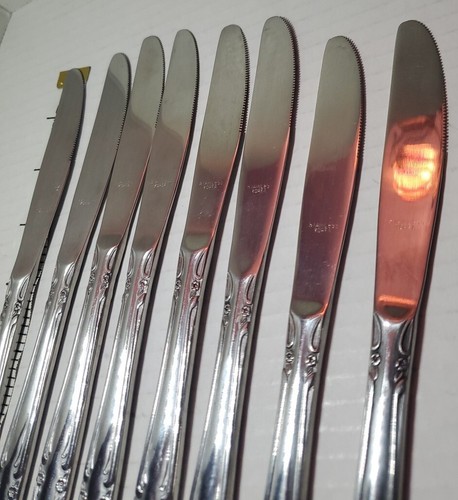 8 UTICA SARANAC Floral DINNER KNIVES 8 5/8" Stainless Korea BEAUTIFUL! 1 butter - Picture 6 of 6