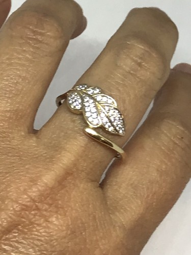 GoLD LEAF RING Leaves Luck anillo de hoja 14k cz solid gift her 7 ask 5 6 8 9 - Picture 4 of 12