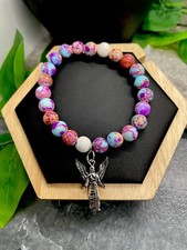 Handmade Beaded Stone Stackable 6.25" Plus Stretch Bracelet New Angel A4769