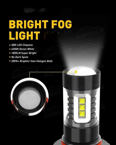 2X LED Fog Light Bulbs H8 H11 Fog Light Bulb White 6500K High Power DRL Lamps - Foto 10 di 11