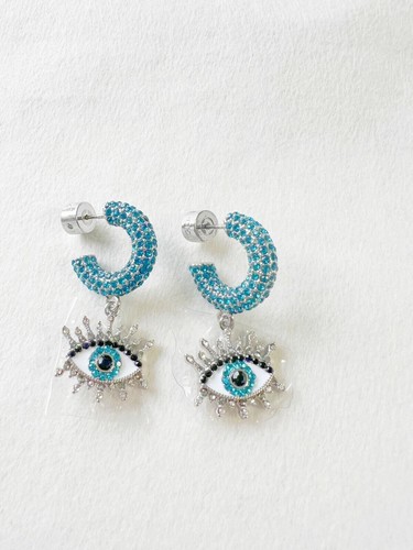 Kurt Geiger London Dazzling Evil Eye Huggie Drop Earrings - Picture 12 of 14
