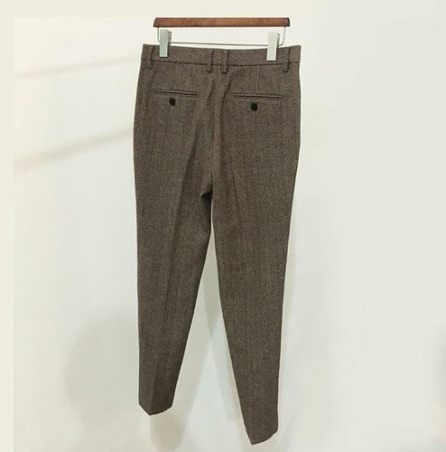 Pantalones Many Colores Para Hombre Lana Tweed Espina de Arenque Británicos Delgados Cálidos Rectos - Imagen 11 de 11