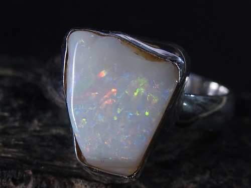 Australian Opal Natural Polished Rough Silver Ring Gift For MS - Picture 14 of 22