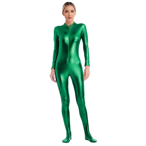 Damen Shiny Metallic Body Zentai Kapuze Glitzer Ganzkörper Turnanzug Catsuit - Bild 33 von 94
