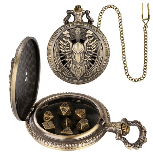Estuche de reloj de bolsillo para dados pequeños de metal con juego de dados Dungeons & Dragons RPG de 7 piezas - Imagen 2 de 10