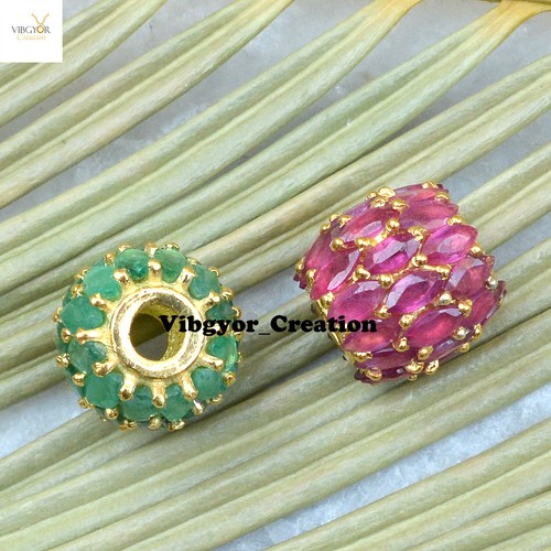 Beads Emerald Ruby Gemstone Finding 925 Sterling Silver Bracelet Necklace Making - Picture 4 of 9