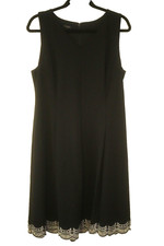 Talbots Women's Size 14 Scalloped V-Neck Sheath Dress Black Ponte Sleeveless