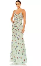 MAC DUGGAL 10890 EMBELLISHED SPAGHETTI STRAP LACE UP AQUA MULTI GOWN  sz 6