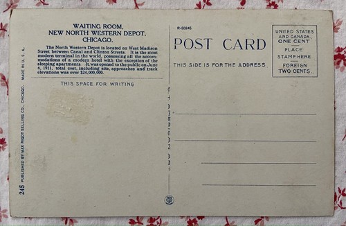 Postal de colección sala de espera “nueva” Northwestern Depot, Chicago, Illinois - Imagen 3 de 4