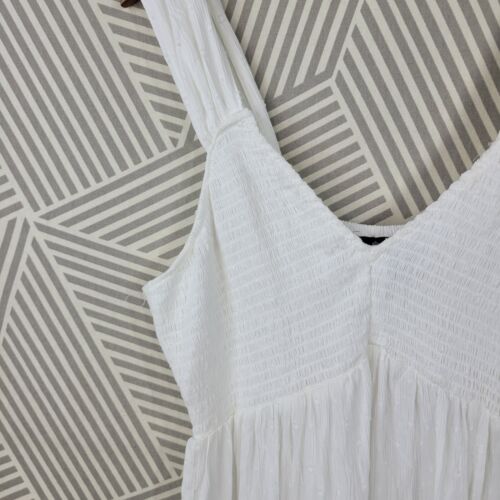 NEW Boho Top Shirred White Tank Plus Size 1X Sleeveless Swiss Dot Lace Trim - Picture 3 of 7