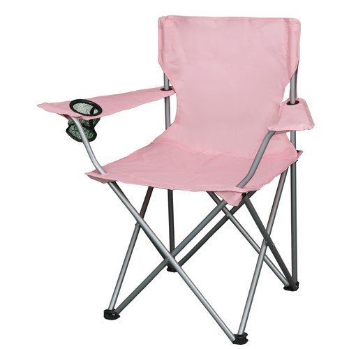 Ozark Trail Basic Quad Folding Camp Chair with Cup Holder, Coral,Collapsible - Picture 2 of 6