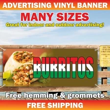 BURRITOS Advertising Banner Vinyl Mesh Sign Mexican Fast Food Buffet Bar Tacos