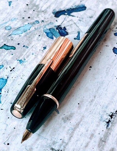 Waterman Taperite Citation Black 14K Fine Nib 1948 USA FULL RESTORED - Imagen 3 de 10