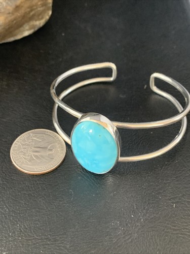 Brazalete de alambre de plata esterlina navajo turquesa Kingman azul para mujer 14068 - Imagen 5 de 12