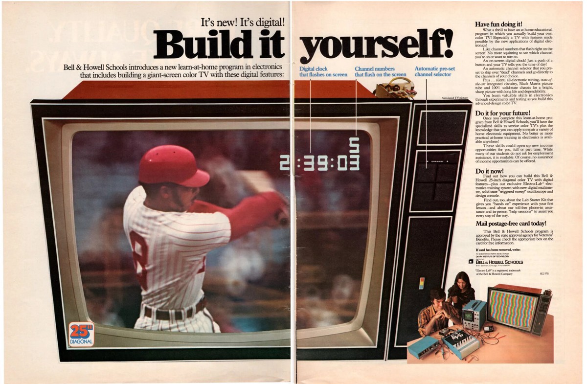 Bell &amp; Howell School Color TV 1974 Vintage 2 Pg Print Ad Original 