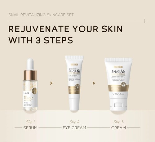 24K Gold Snail Skin Care Kit Snail 24K Gold Essence Eye Cream Serum Travel Set - Picture 17 of 21