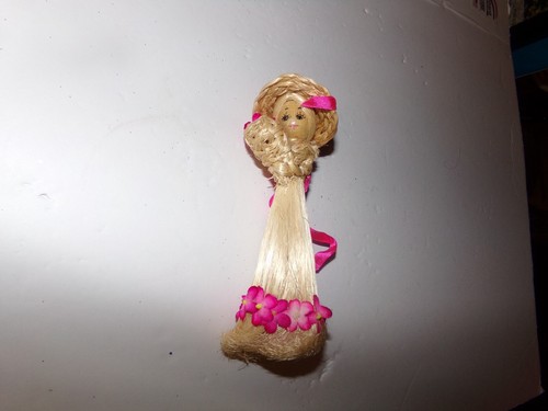3 Vtg Corn Husk dolls w Brooms Apple Basket 6" & 3" Fall Thanksgiving Decor - Picture 4 of 7