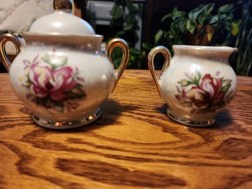 UCAGCO JAPAN FLOWER SUGAR BOWL AND CREAMER SET - Picture 2 of 8
