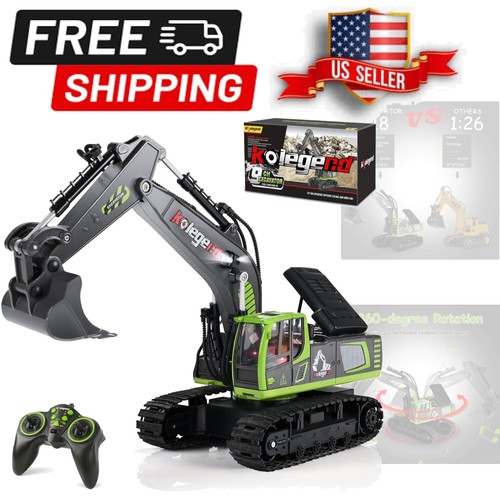 Rechargeable Remote Control Excavator - Kids 11 Channel Truck Gift for Ages 6-10