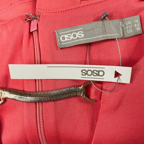 ASOS Womens Sz 14Au Bodycon Dress | Sleeveless Plunge Neckline Coral Orange NWT - Picture 8 of 9