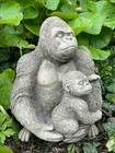 Gorilla w Baby Stone Statue | Reconstituted Outdoor Garden Ornament Sculpture