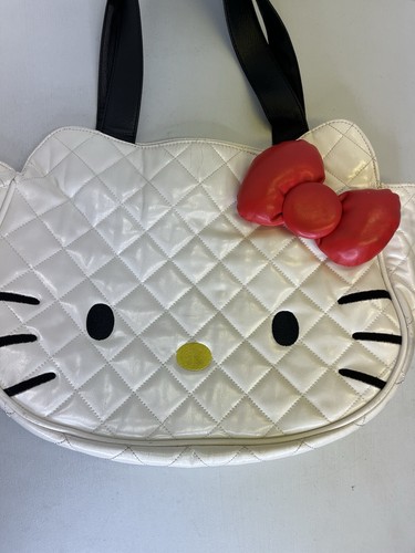 VTG LOUNGEFLY HELLO KITTY WHITE QUILTED SANRIO RED BOW TOTE BAG 16”x 12” Purse - Picture 4 of 22