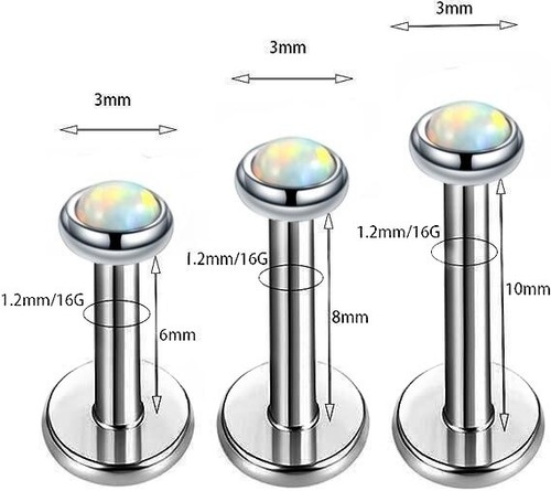 3pcs/lot Steel Internally Thread Opal Stone Labret Ear Helix Tragus Lip Barbell - Picture 3 of 13