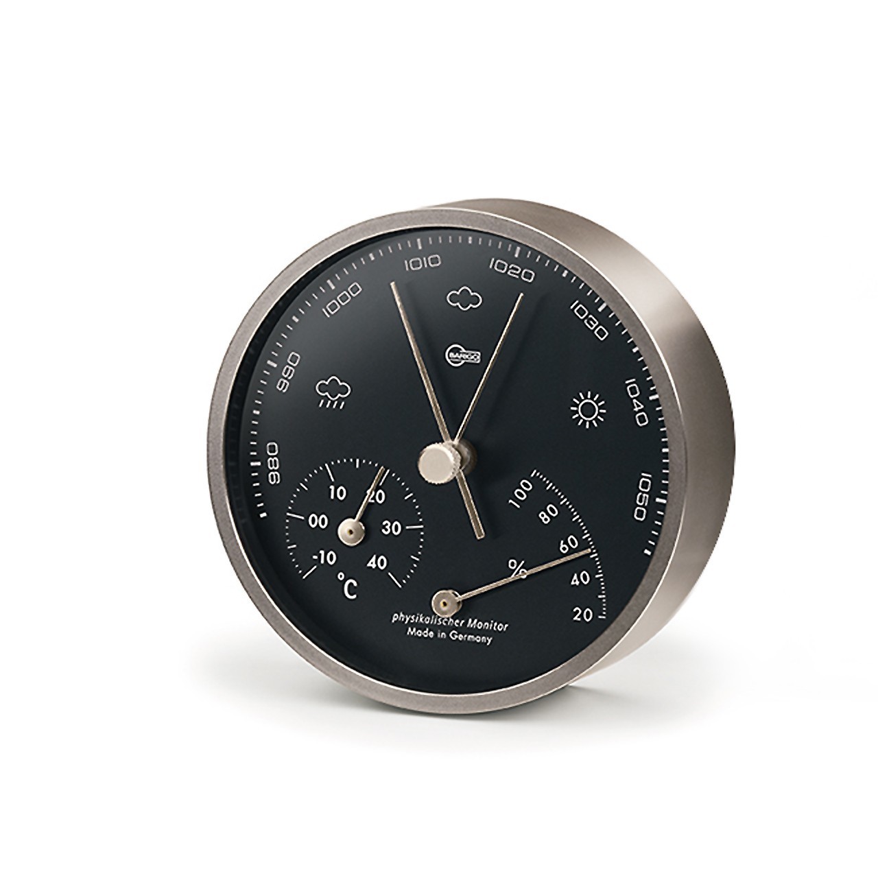 BARIGO Design Combi Weather Station Modern Home Brass Plated Matte ø 10cm BARIGO Design Combi Weather Station Modern Home Brass Plated Matte ø 10cm