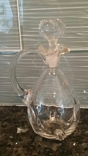 Unusual Hand Blown Antique Cruet Pinched Glass Applied Handle 19th century - Picture 2 of 11
