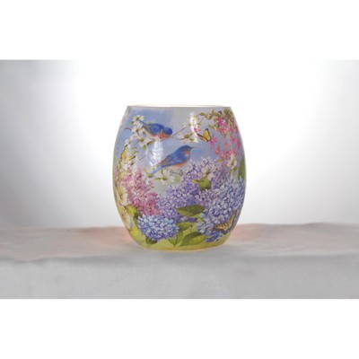 SCF7252 3/" Bluebird Butterfly Lilac Lighted Glass Jar Votive Spring Flower