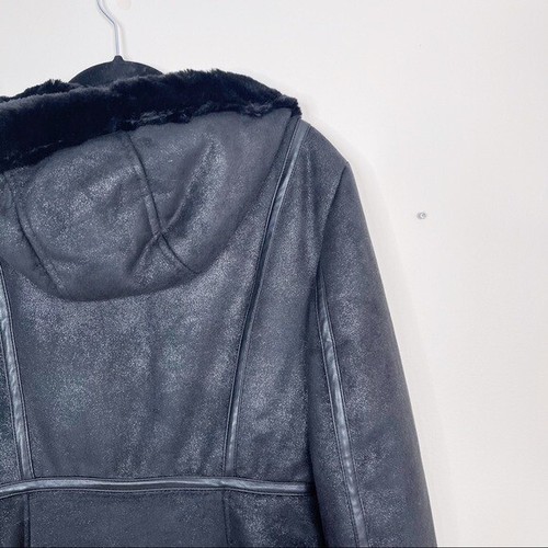 Michael Michael Kors Mujer Mediana Negra Gamuza Forrada Piel Chaqueta Con Capucha Cremallera Completa - Imagen 8 de 11