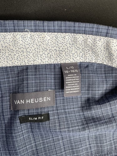Van Heusen Men’s Shirt Large 16-16 1/2 Blue Short Sleeve Button Up Adult Slim Fi - Picture 4 of 9