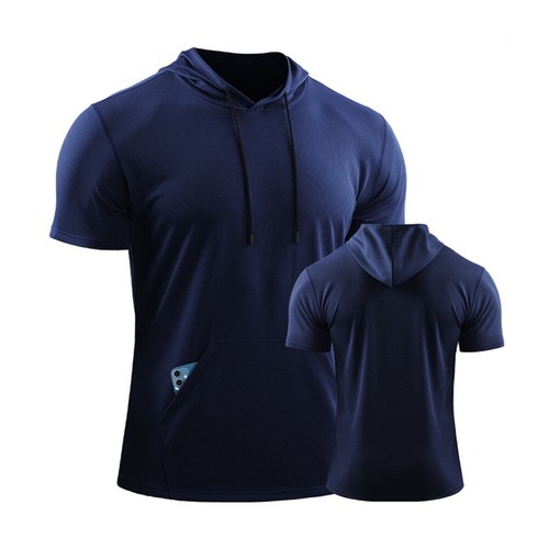 Summer Mens Short Sleeve Hooded Sport T Shirt Sportswear Tops Hoodie Fitness Tee - Picture 6 of 32