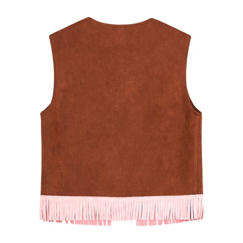 Kids Sleeveless Open Front Waistcoat Vest Western Cowboy Cowgirl Fringe Vest - Picture 7 of 40