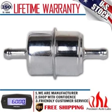 9746 Chrome Canister Fuel Filter 3/8" ID Hose Carburetor Inline Gas For Ford GMC