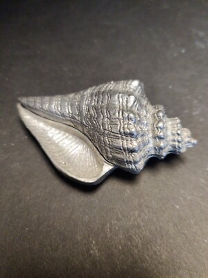 CONCH SHELL Pewter Trinket Box -Little -3.5'' long -1980s -Metze? -Unmarked