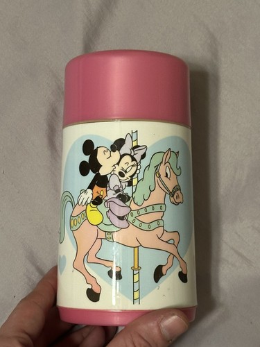 Vintage Disney Minnie & Mickey Mouse auf Karussell Pferd rosa Thermoskanne von Aladdin