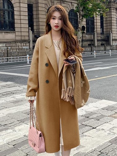 Womens Long Jacket Wool blend Coat Double Breasted Outwear Loose Parka Trench - Picture 4 of 11